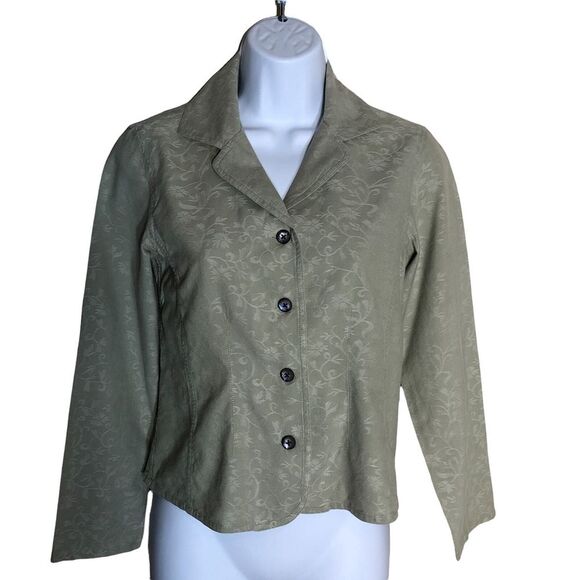 J.Jill Women's Size‎ 2P Jacket Style Blouse 100% Cotton Sage Damask - Picture 1 of 5